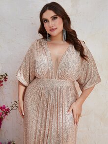 YISIKADO Đầm Plus Size Tương phản Mesh Dây kéo Tách cao màu trơn Buổi tiệc - Rượu sâm banh - Xem 4
