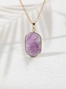 Geometric Pendant Necklace - Purple - View 3