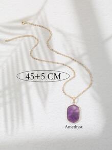 Geometric Pendant Necklace - Purple - View 4