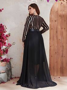 YISIKADO Plus Contrast Sequin Mesh Overlay Dress - Multicolor - View 2