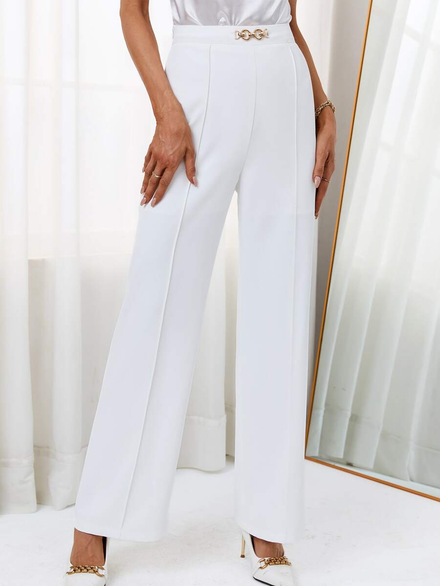 SHEIN Privé Quần nữ Chuỗi màu trơn Giải trí - trắng - Xem 1