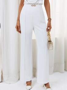 SHEIN Privé Quần nữ Chuỗi màu trơn Giải trí - trắng - Xem 6