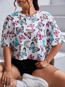 SHEIN Qutie Áo thun Plus size Loại bướm Tất cả trên in Giải trí - Nhiều màu - Xem 1