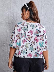 SHEIN Qutie Áo thun Plus size Loại bướm Tất cả trên in Giải trí - Nhiều màu - Xem 2