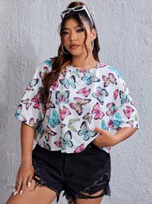 SHEIN Qutie Áo thun Plus size Loại bướm Tất cả trên in Giải trí - Nhiều màu - Xem 4