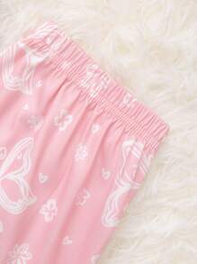 Girls Butterfly & Letter Graphic Tee & Trousers PJ Set - Multicolor - View 4