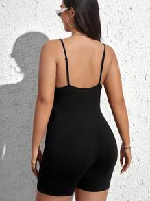 SHEIN EZwear 大碼素色吊帶緊身連體短褲 - 黑色 - 查看 2
