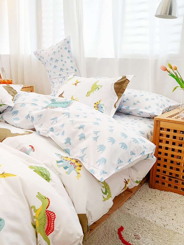 Dinosaur Pattern Duvet Cover Set(1 Duvet Cover & 2 Pillowcase), Modern Polyester Bedding Set For Home - Multicolor - View 15