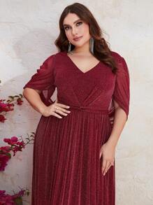 YISIKADO Plus Cloak Sleeve Glitter Formal Dress - Burgundy - View 4