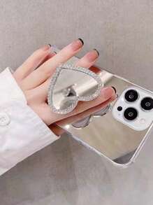 1入組水鑽裝飾心形手機氣囊支架 - 白色 - 查看 2