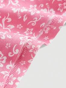 SHEIN MOD 粉色夏季露脐全印花褶皱吊带上衣 - 彩色 - 查看 4
