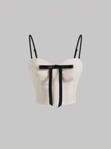SHEIN MOD Nơ phía trước Bustier Cami Top - Màu be - Xem 1