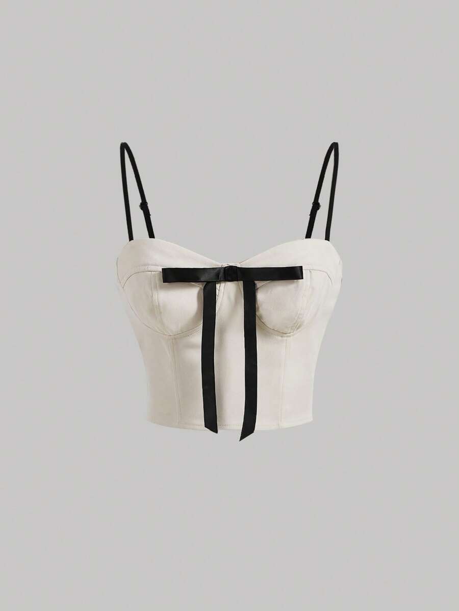SHEIN MOD Nơ phía trước Bustier Cami Top - Màu be - Xem 1