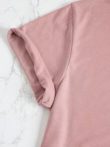 SHEIN LUNE Áo thun nữ Hoạt hình Slogan Giải trí - Màu Hồng baby - Xem 3