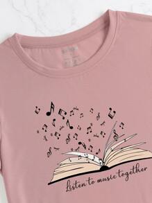 SHEIN LUNE Áo thun nữ Hoạt hình Slogan Giải trí - Màu Hồng baby - Xem 4
