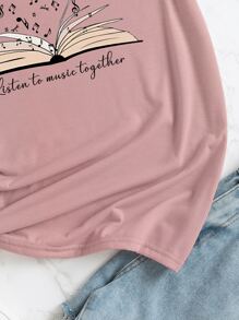 SHEIN LUNE Áo thun nữ Hoạt hình Slogan Giải trí - Màu Hồng baby - Xem 5