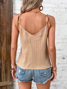 Breezaya 前紐扣肩部打結吊帶上衣 - 杏色 - 查看 2