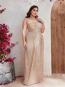 YISIKADO Đầm Plus Size Dây kéo màu trơn Buổi tiệc - Rượu sâm banh - Xem 3