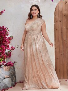 YISIKADO Đầm Plus Size Dây kéo màu trơn Buổi tiệc - Rượu sâm banh - Xem 5