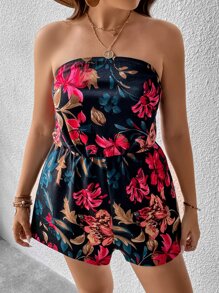 SHEIN VCAY 大碼印花抹胸連體短褲 - 彩色 - 查看 1