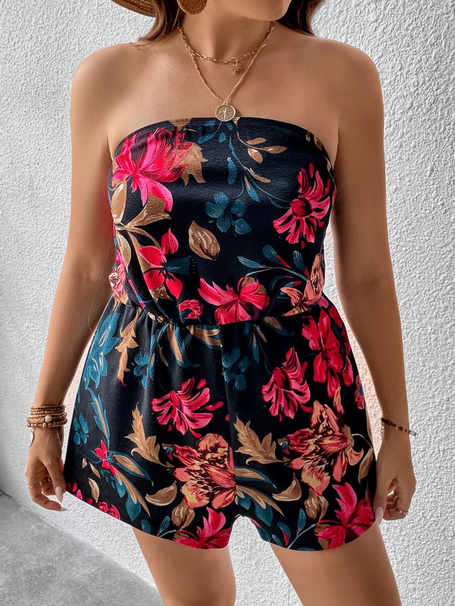 SHEIN VCAY 大碼印花抹胸連體短褲 - 彩色 - 查看 1