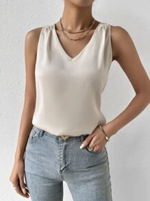 Chiquease Top tank unicolor de cuello V - Albaricoque - Ver 4