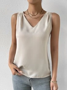 Chiquease Top tank unicolor de cuello V - Albaricoque - Ver 6