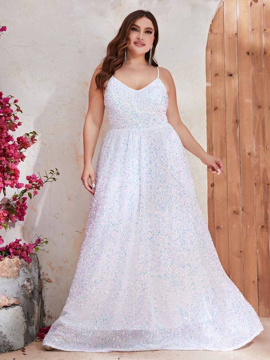 YISIKADO Vestido de tirantes con lentejuelas - Blanco - Ver 1