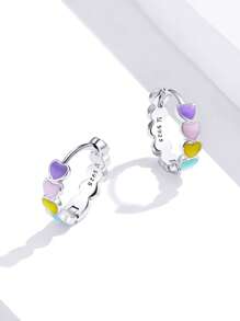 WOSTU 1pair 925 Sterling Silver Rainbow Series Heart to Heart Ring & Earrings Jewelry Set for Women Fine Jewelry Gift - Silver - View 6