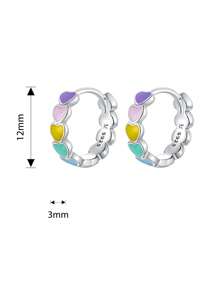 WOSTU 1pair 925 Sterling Silver Rainbow Series Heart to Heart Ring & Earrings Jewelry Set for Women Fine Jewelry Gift - Silver - View 8