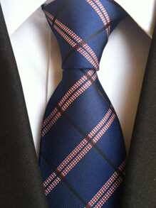 1 chiếc Cà Vạt Thời Trang Họa Tiết Kẻ Sọc Nam, Dành Cho Cuộc Họp Kinh Doanh Làm Việc - Màu xanh hải quân - Xem 1