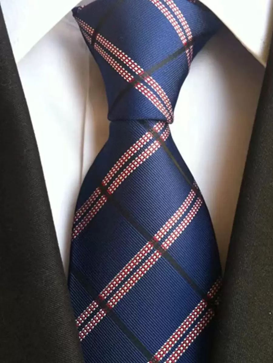 1 chiếc Cà Vạt Thời Trang Họa Tiết Kẻ Sọc Nam, Dành Cho Cuộc Họp Kinh Doanh Làm Việc - Màu xanh hải quân - Xem 1