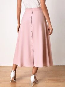 SHEIN Frenchy Button Back Solid Skirt - Baby Pink - View 1