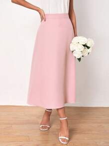 SHEIN Frenchy Button Back Solid Skirt - Baby Pink - View 3