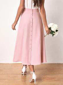 SHEIN Frenchy Button Back Solid Skirt - Baby Pink - View 4