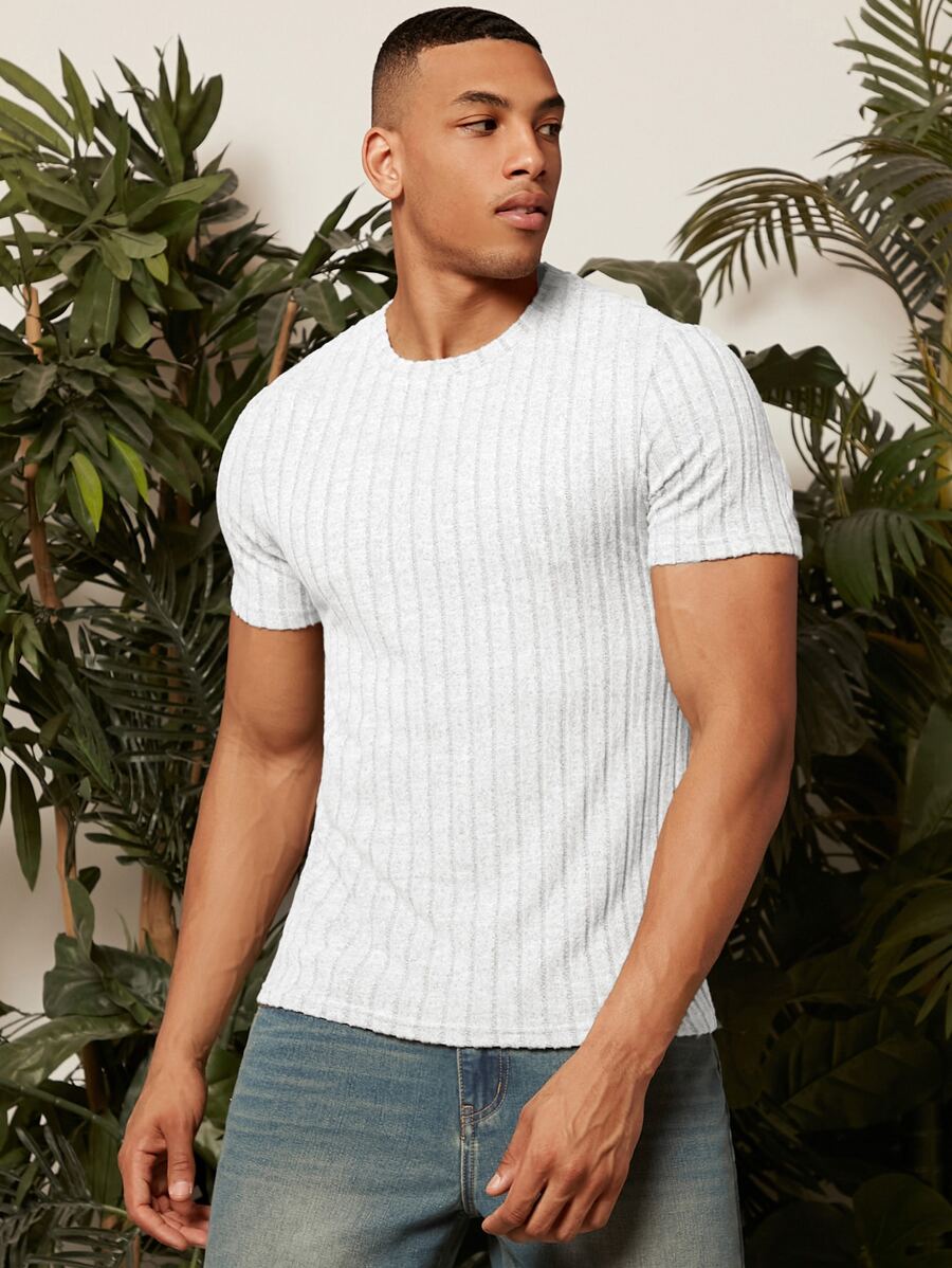Manfinity RelaxMax Men Solid Ribbed Knit Tee - White - View 1