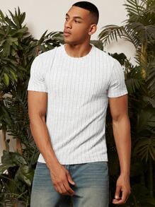 Manfinity RelaxMax Men Solid Ribbed Knit Tee - White - View 3
