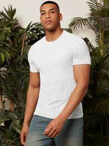 Manfinity RelaxMax Men Solid Ribbed Knit Tee - White - View 4