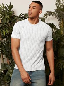 Manfinity RelaxMax Men Solid Ribbed Knit Tee - White - View 6