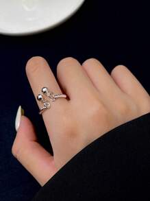 1入組簡約精緻吊墜可調節女士戒指純銀白色精美珠寶派對禮物 - 銀色 - 查看 3