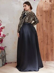 YISIKADO Vestido con lentejuelas en contraste de talla grande - Multicolor - Ver 2