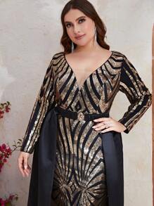 YISIKADO Vestido con lentejuelas en contraste de talla grande - Multicolor - Ver 3