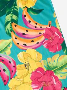 SHEIN Swim Summer Beach Tropical Print Beach Blanket - Multicolor - View 5