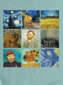 SHEIN EZwear Oil Painting Print Tee - Cadet Blue - View 6