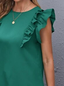 SHEIN Clasi 荷葉袖素色上衣 - 綠色 - 查看 4