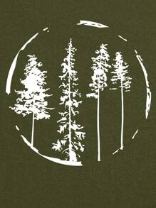 INAWLY Camiseta con estampado de árbol, blusas gráficas para mujeres - Verde militar - Ver 3