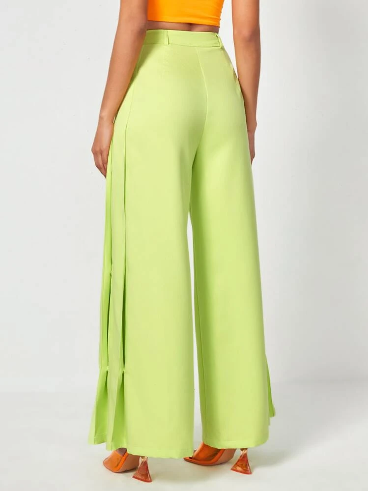 CARMEN Pantalon Ample Unicolore À Plis - Vert acidulé - Voir 2