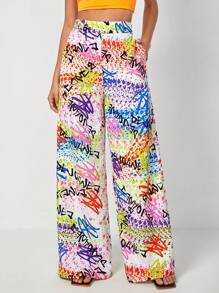 Dé Johnea Bianca Quần ống rộng in họa tiết Graffiti thiết kế, ngày lễ, kỳ nghỉ - Nhiều màu - Xem 3