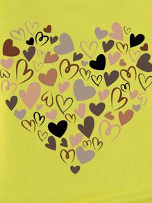 SHEIN EZwear 愛心圖案T恤 - 黃色 - 查看 6