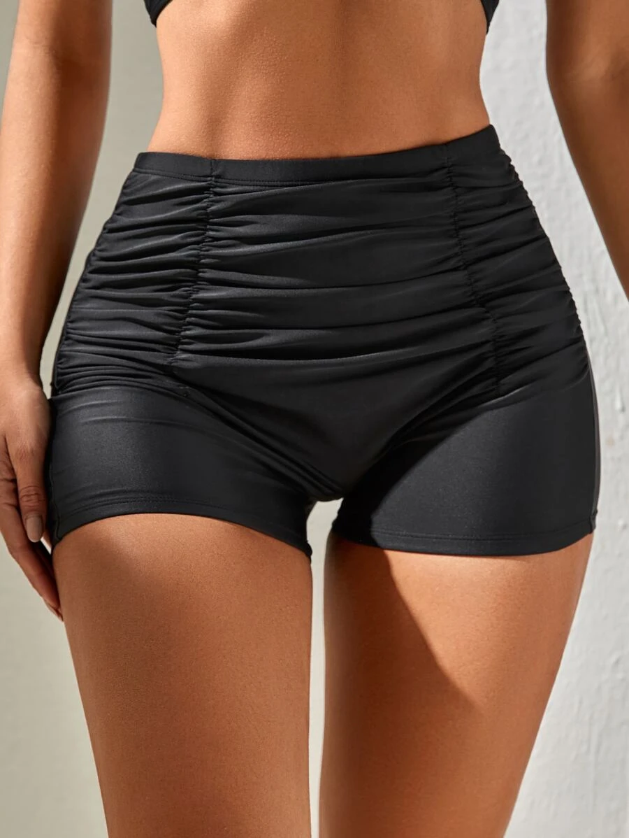 SHEIN Swim Summer Beach Solid Ruched Bikini Bottom - Black - View 1